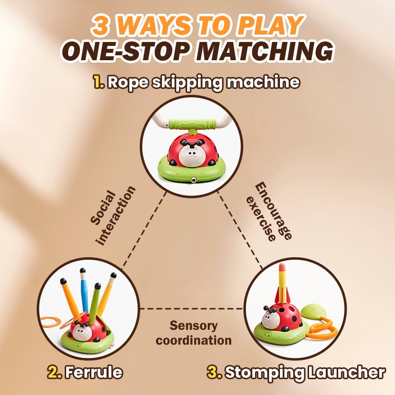 Outdoor Sports Game for Summering Toys 3-in-1 Musical Jump Toys, Stomp Launch & Toss Rings Game Set