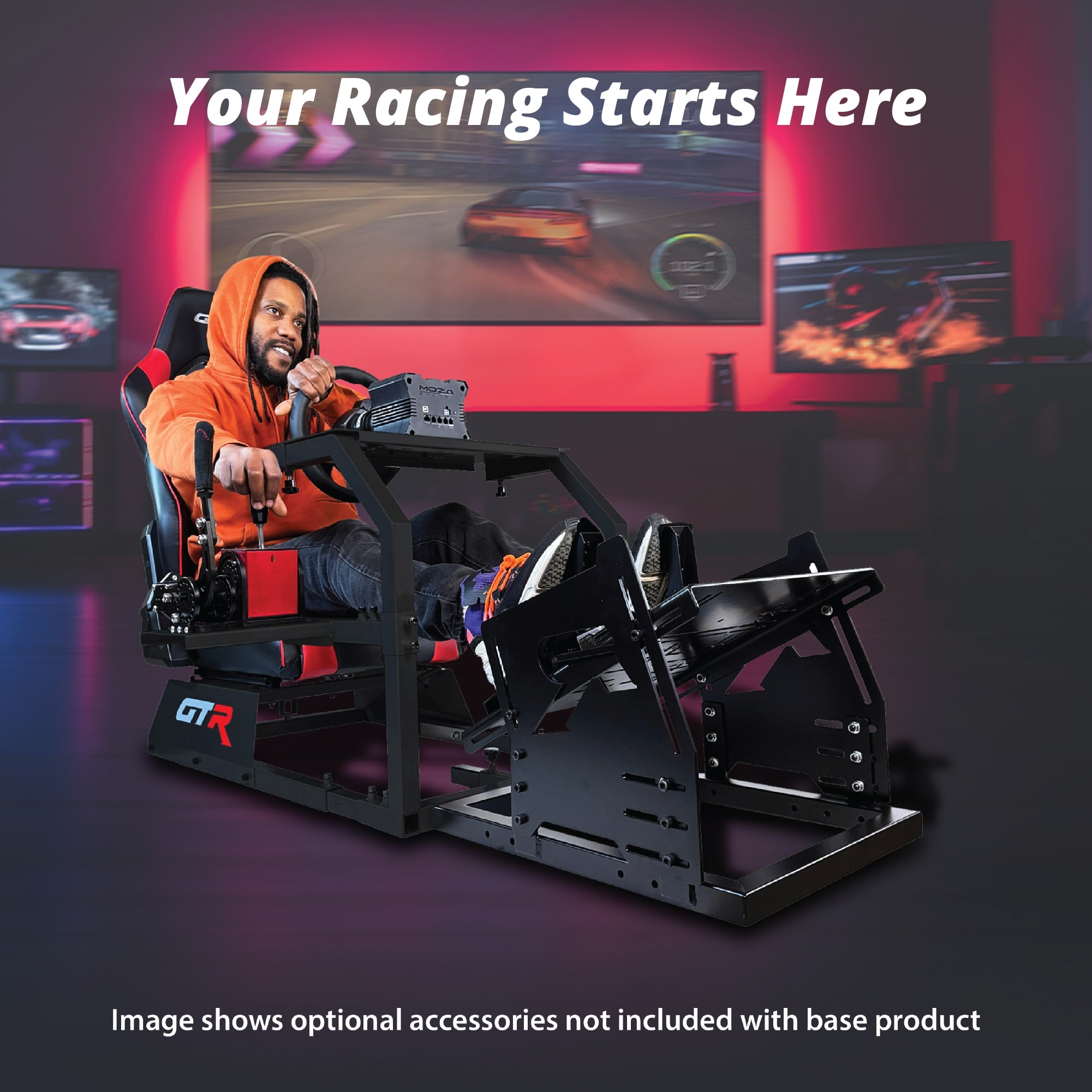 GTR Simulator Adjustable & High Back Gaming Chair Rocker, Black