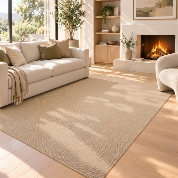 WLRETMCI 5'x7' Area Rug Washable Easy Jute Rug Non Slip Indoor Outdoor Rug for Living Room Bedroom Kitchen Patio,Natural
