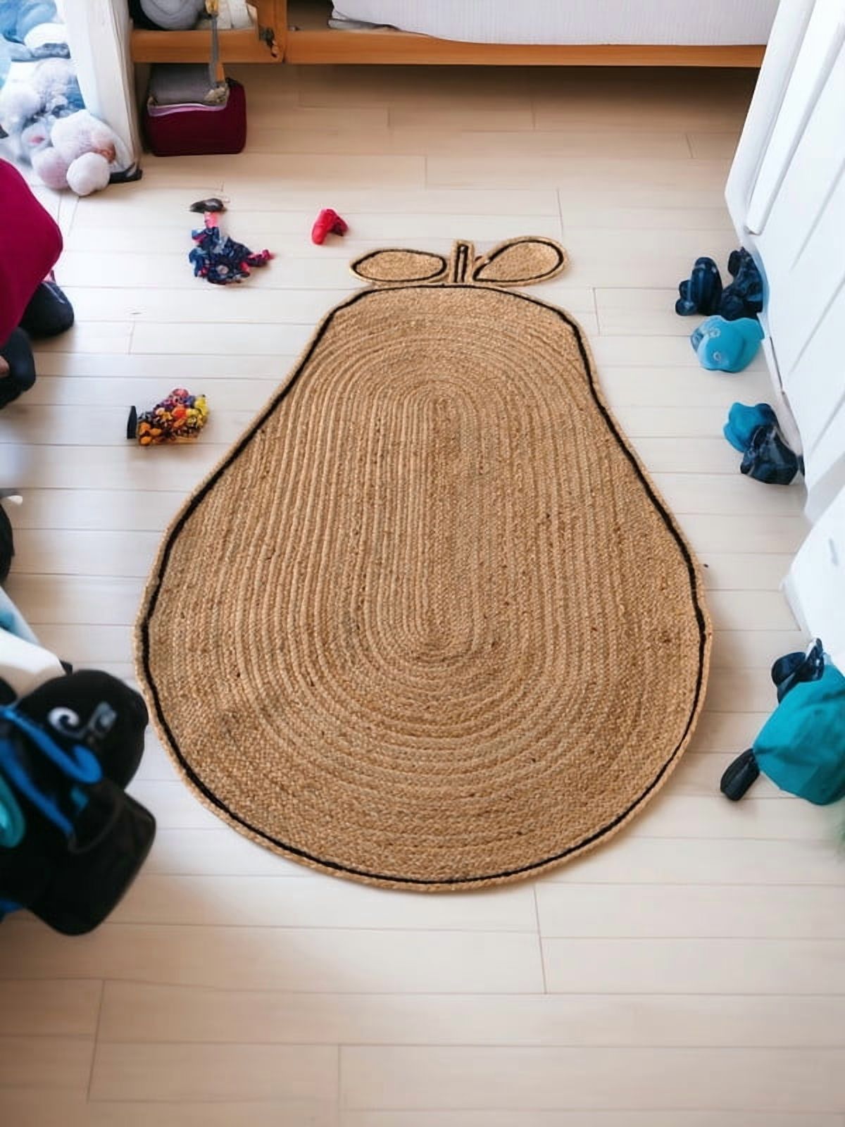 KLAVATE Pear Braided Natural Kids Room Jute Rug