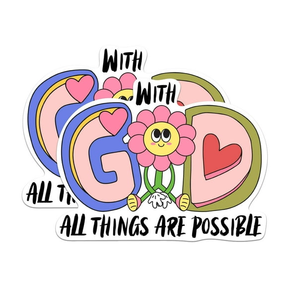 (2 Pack) with God All Things are Possible Stickers - Positive Inspirational Christian - 5 Inches On Longest Side - Premium Vinyl - for Cars, Trucks, Skateboards, Laptops - Made in USA - BMCS0589