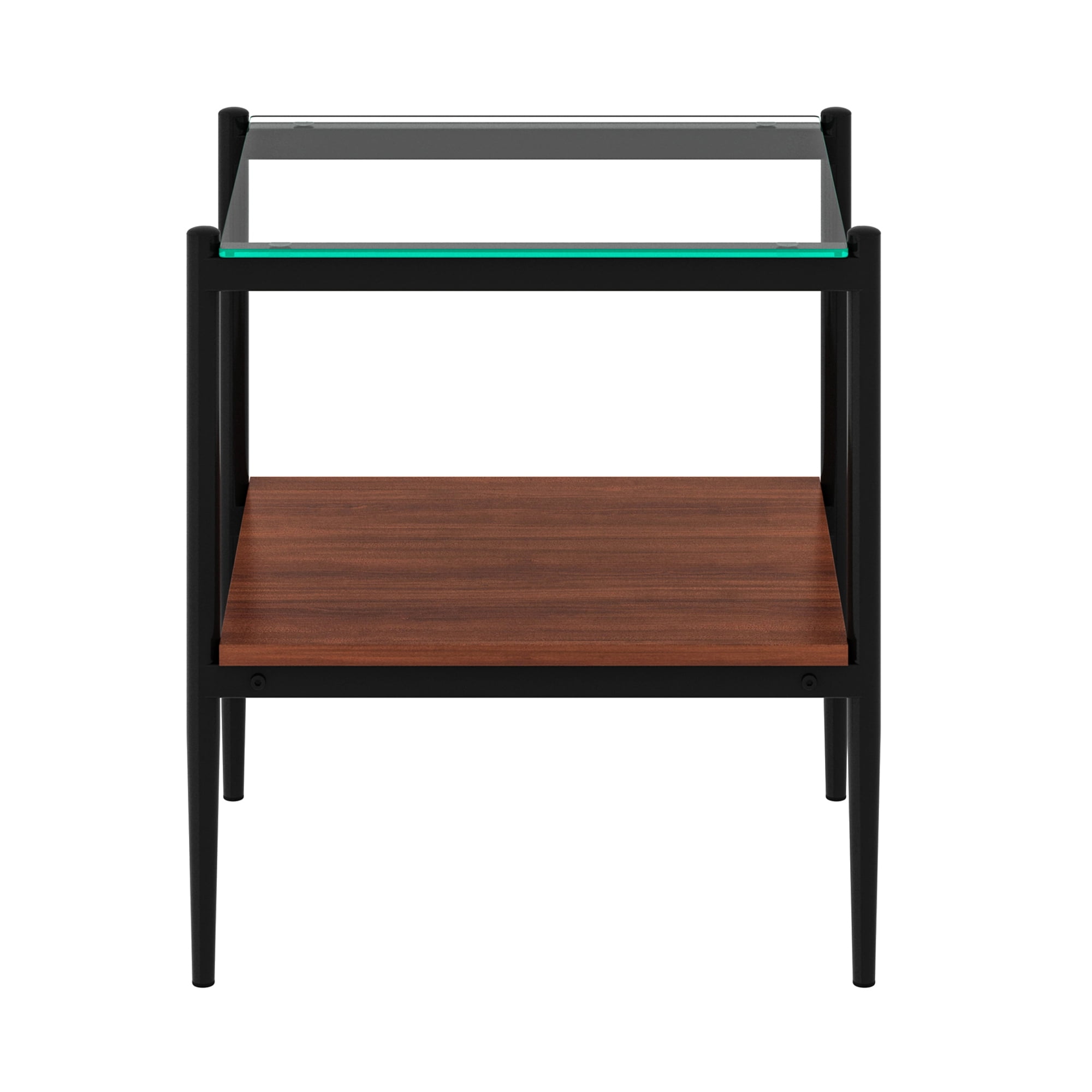 Set of 2 End Tables, Nightstand with Tempered Glass Tabletop, Compact Side Table with MDF Storage Shelf and Sturdy Iron Legs, Easy Assembly for Bedroom or Living Room, Transparent Glass Finish