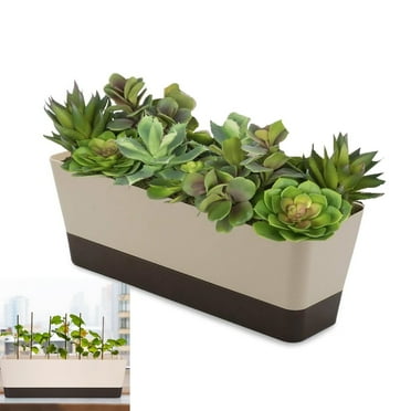 12x3.8x4.7 In Window Box Herb Planters,Rectangle Flower Pots with Drainage Holes and Trays,Durable Beige Rectangle Planters for Porch