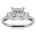 thumbnail image 6 of Auory 3.16 Carat Princess Cut Three-Stone Moissanite Classic Engagement Ring in 18K White Gold Plating for Women, 6 of 10
