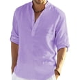 thumbnail image 1 of 2023 Chemise Décontractée en Coton et Lin à Manches Longues pour Hommes, Col Montant, Tendance, 1 of 6