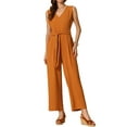thumbnail image 2 of INSPIRE CHIC Wide Leg Jumpsuit for Women's V Neck Casual Sleeveless Romper S Orange, 2 of 6