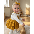 thumbnail image 4 of Loicainy Infant Baby Girls Fall Outfit 3 6 9 12 18 Months Long Sleeve Romper with Overall Dress and Headband Clothes Set, 4 of 9