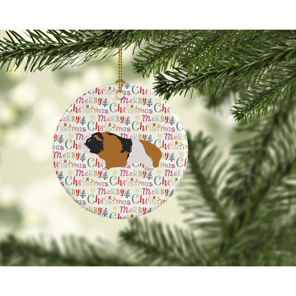 Rex Guinea Pig Christmas Ceramic Ornament 2.8 in x 2.8 in