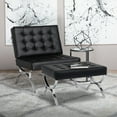 thumbnail image 6 of Studio Designs Home Newel Modern Square Ottoman Blended Leather and Chrome Metal Frame in Chrome and Black, 6 of 9