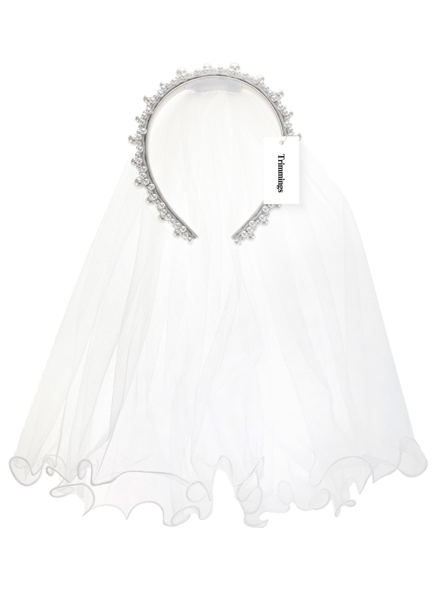 Bride Pearl Headband with Veil, Adult, White, 1 Piece by Trimmings