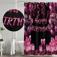 thumbnail image 5 of Happy Birthday Pink Shower Curtain, Waterproof Shower Curtains for Bathroom, Gifts Balloons Goblet Glitter Ribbons Black Washable Fabric Bathtub Curtain Set Bath Decor with 12 Hooks Long 72"x84", 5 of 8