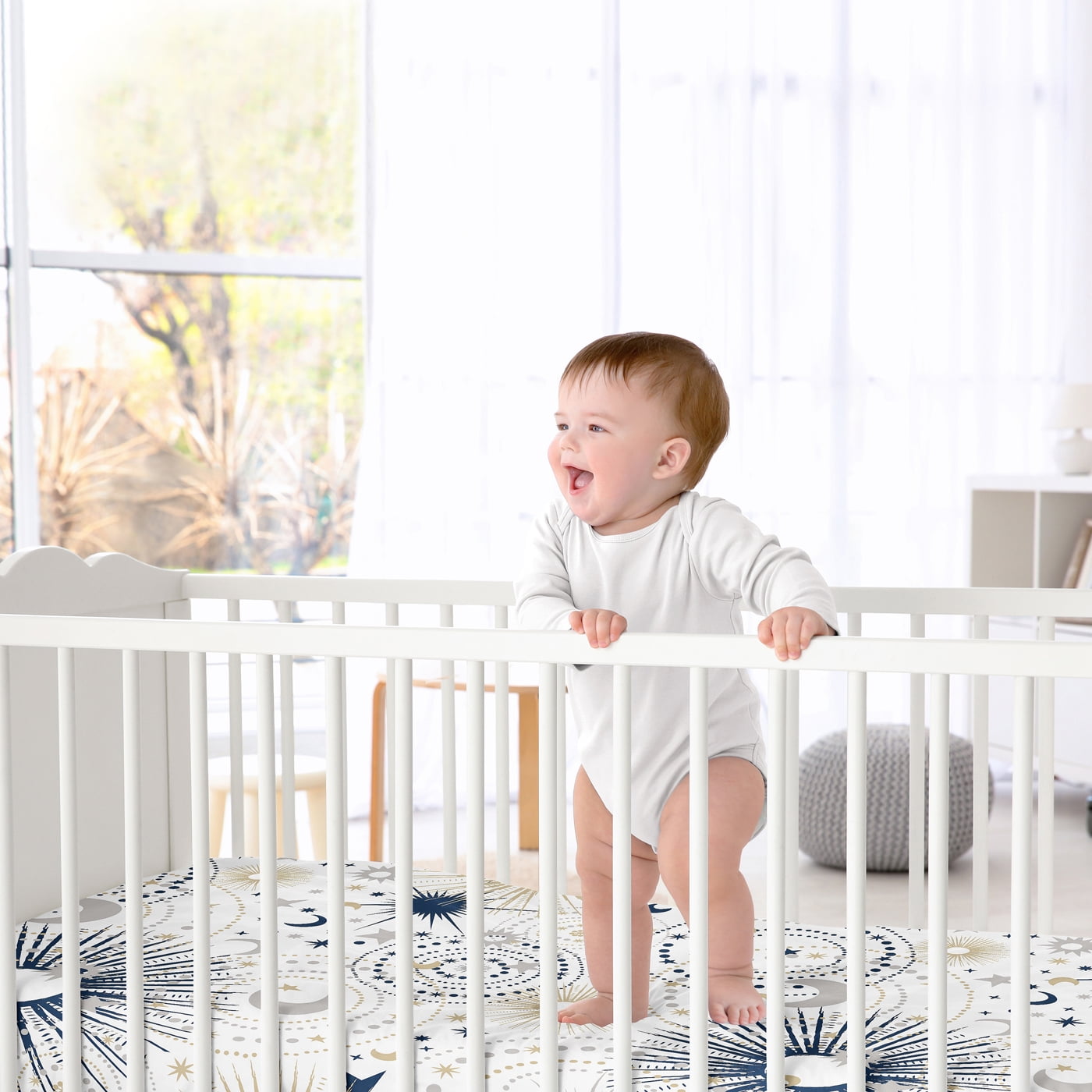 Sweet Jojo Designs Celestial Navy Blue Gold and White Fitted Crib Sheet