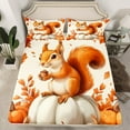 thumbnail image 2 of Manfei Happy Autumn Twin Sheet Sets for Kids, Kawaii Squirrel Animal Twin Fitted Sheet, Fall Pumpkin Print Flat Sheet, Super Cozy Room Decor, 3-Piece, 2 of 7