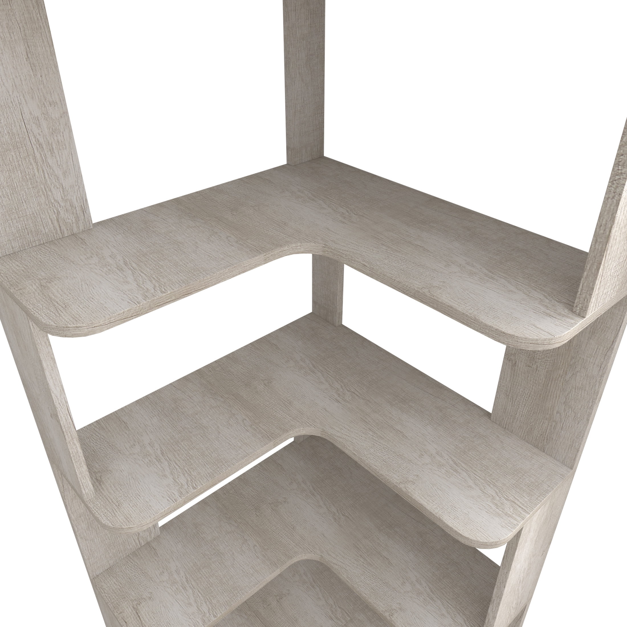Noble House Vayen 65" L-Shaped Corner Bookshelf, 6-Tier Anti-Drop Wooden Bookcase, Open Storage Rack, Light Gray