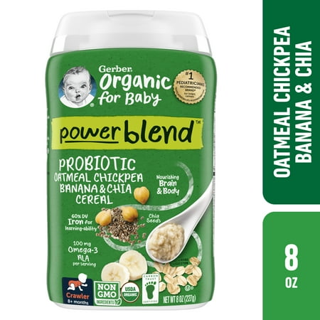 Gerber Organic 3rd Foods Probiotic Chickpea Banana Chia Oatmeal Baby Cereal, 8 oz Canister