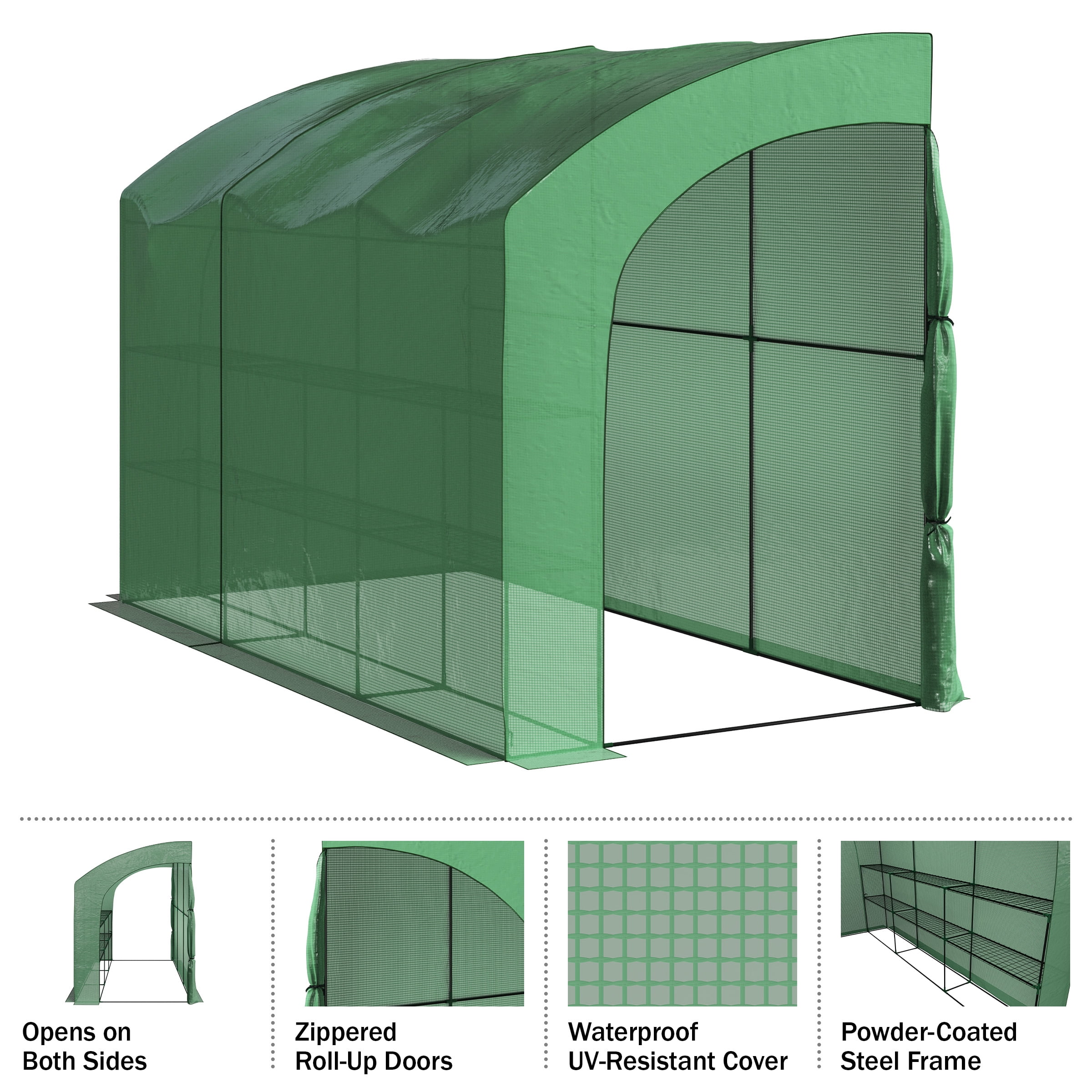 Home-Complete 10ft x 5ft x 7ft Lean To Greenhouse with 6 Shelves, Green