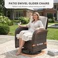 thumbnail image 4 of Patiobula Patio Furniture Set with Propane Fire Pit Table, 7 Pieces Outdoor Sectional Couch, Brown Wicker Rattan Conversation Loveseat Glider with Swivel Chair Ottomans for Backyard Deck, Beige, 4 of 15