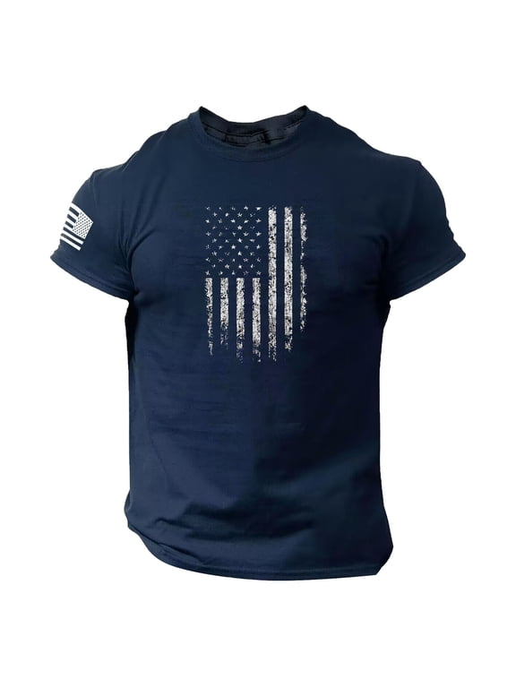 Graphic Tees Mens T-Shirts Summer Men's Us Flag Logo Casual Fitness 3D Printed Short Sleeved T Shirt Graphic Tees Men Mens Shirts Polyester Navy Xxl