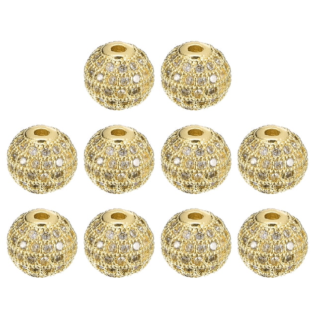 Unique Bargains Charm Rhinestone Beads, 10 Pack 10mm Round Zircon Pave Spacer Beads for Jewelry Making (Gold+White)