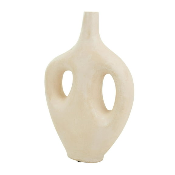DecMode 17" Abstract Double Handle Beige Paper Mache Vase