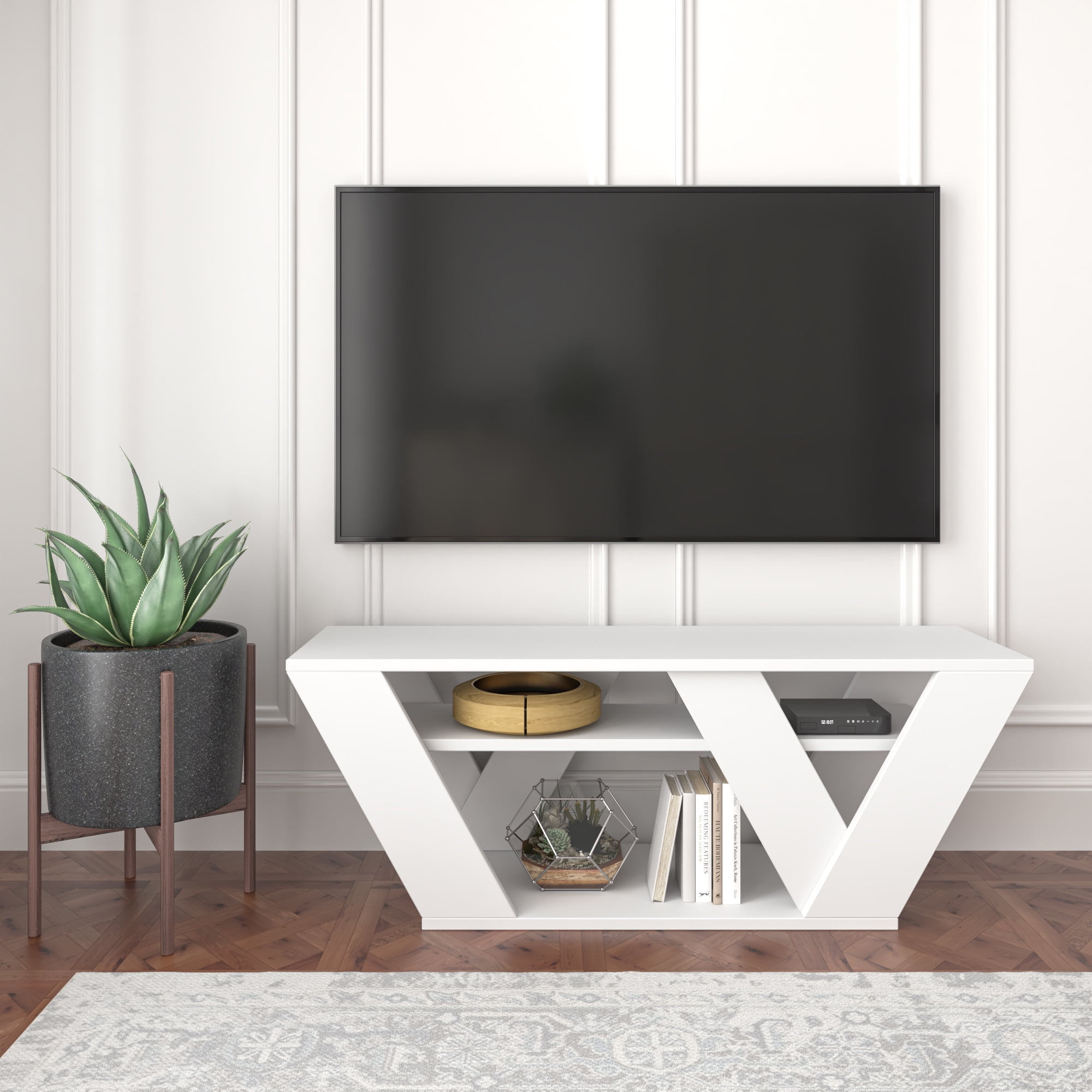 Ada Home Decor Furniture for TVs up to 48" 2 Tier Open Shelf White Todd Modern TV Stand