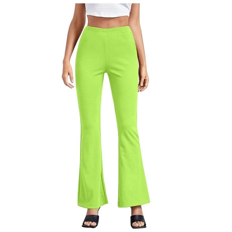 High-Waist Elastic Waistband Control Tummy Lady Trousers Women Solid Color  Sports Flared Lady Slim Stretchy