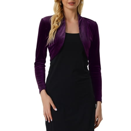 Women s Long Sleeve Shrug Velvet Open Front Cropped Bolero