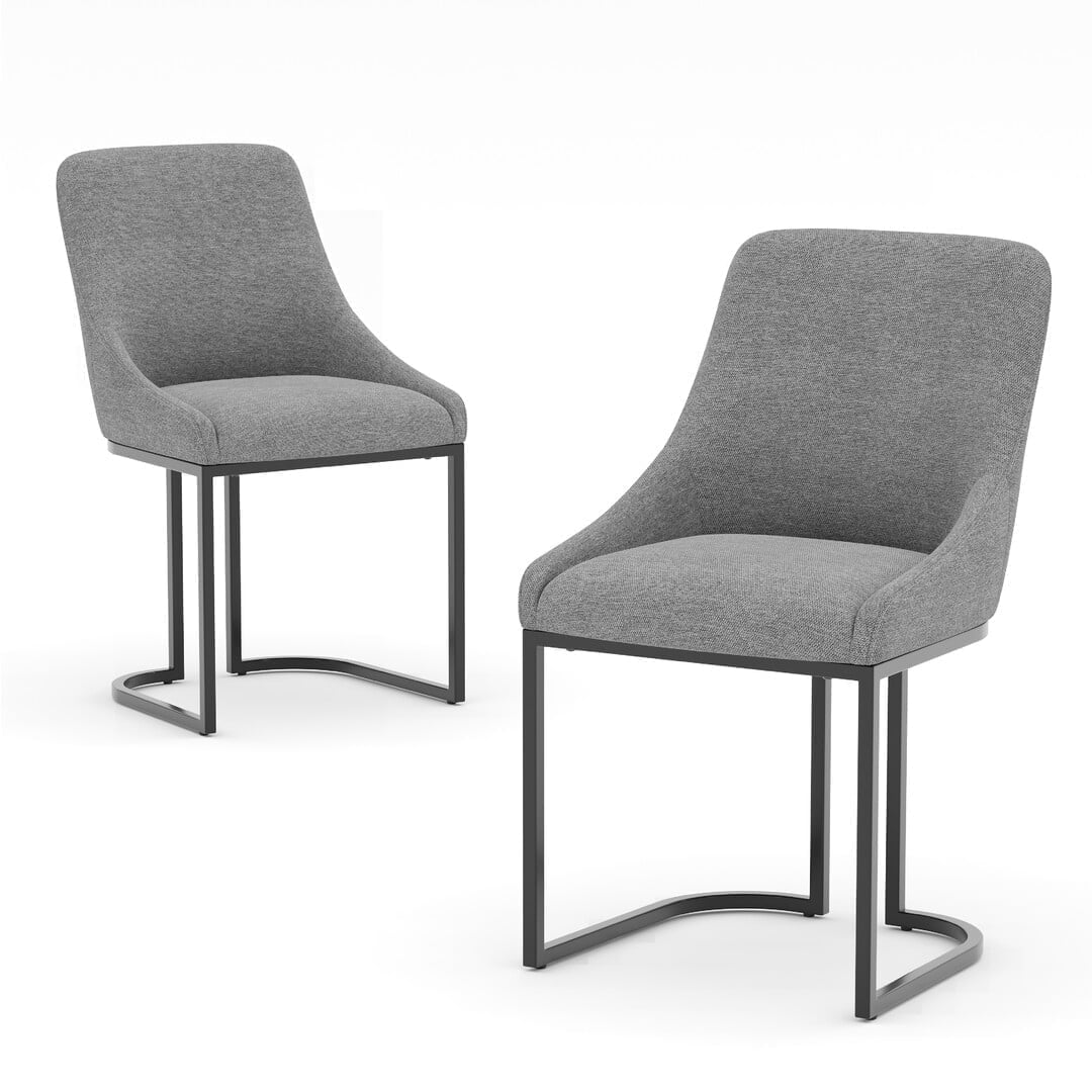 COLAMY Set of 2 Dining Chairs, Modern Upholstered Fabric Kitchen Chairs with U-Shaped Metal Legs, Armless Mid-Back Side Chairs for Home and Hotel, Gray