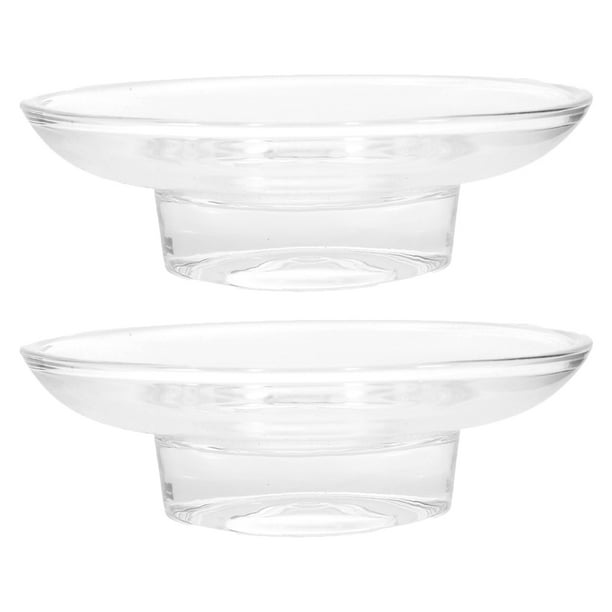 2 jaboneras de cristal transparente, elegantes bandejas redondas para encimera de baño, base antideslizante, jabonera de cristal, jabonera pequeña para baño.