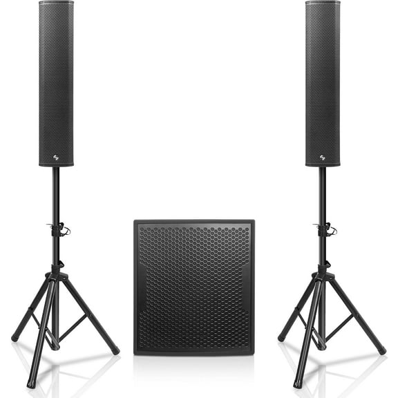 Sound Town CARPO Series 1700W Subwoofer and Line Array Speaker System with One Powered 18-inch Subwoofer, Two Passive Column Line Array Speakers, Birch Plywood, Black (PS-18SP6B2.1)