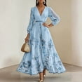 thumbnail image 4 of Kilaqueen Floral Wedding Guest Dress for Women, Long Sleeve V Neck Wrap Style High Waist Flowy Maxi Dress for Summer Vacation Party Beach and Evening, 4 of 5
