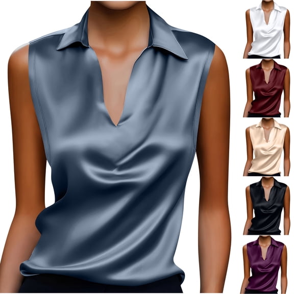 FRSASU Women's Silk Satin Camisole Tank Tops V Neck Dressy Casual Sleeveless Blouses Summer Business Work Shirts White
