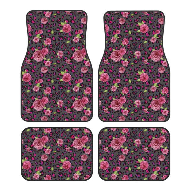Disketp Rose Mix Leopard 2 for Crystal Velvet Car Mats Four-Piece Set,All-Season Automotive Protection, Vehicles, Cars, Trucks, and SUVs,Anti-Slip Design