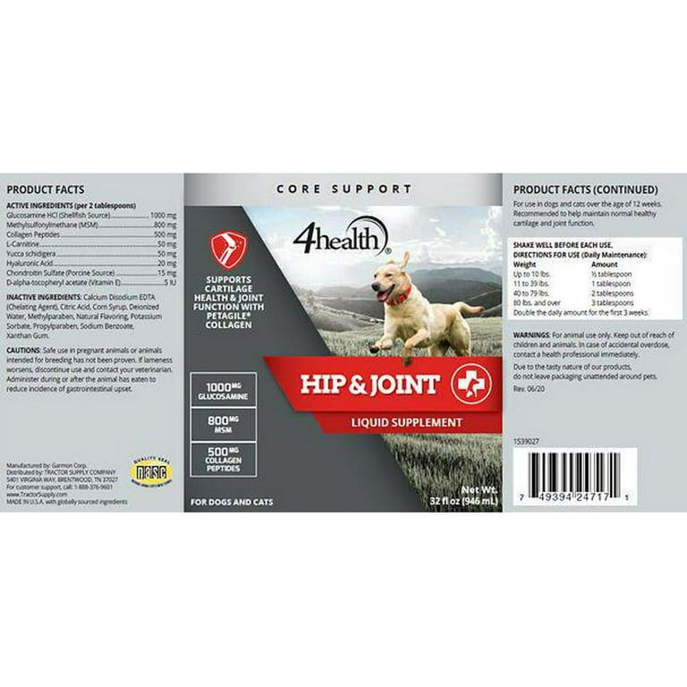 4health Hip and Joint Liquid Supplement for Dogs and Cats 32 oz