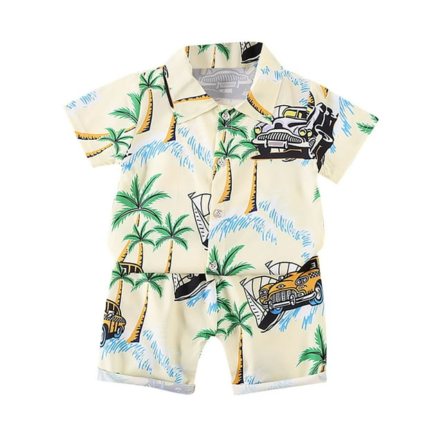 MIASHUI Toddler Boys Short Sets Tropical Print Button Down Shirt Outfits Boy Clothes,Yellow,18-24 Months