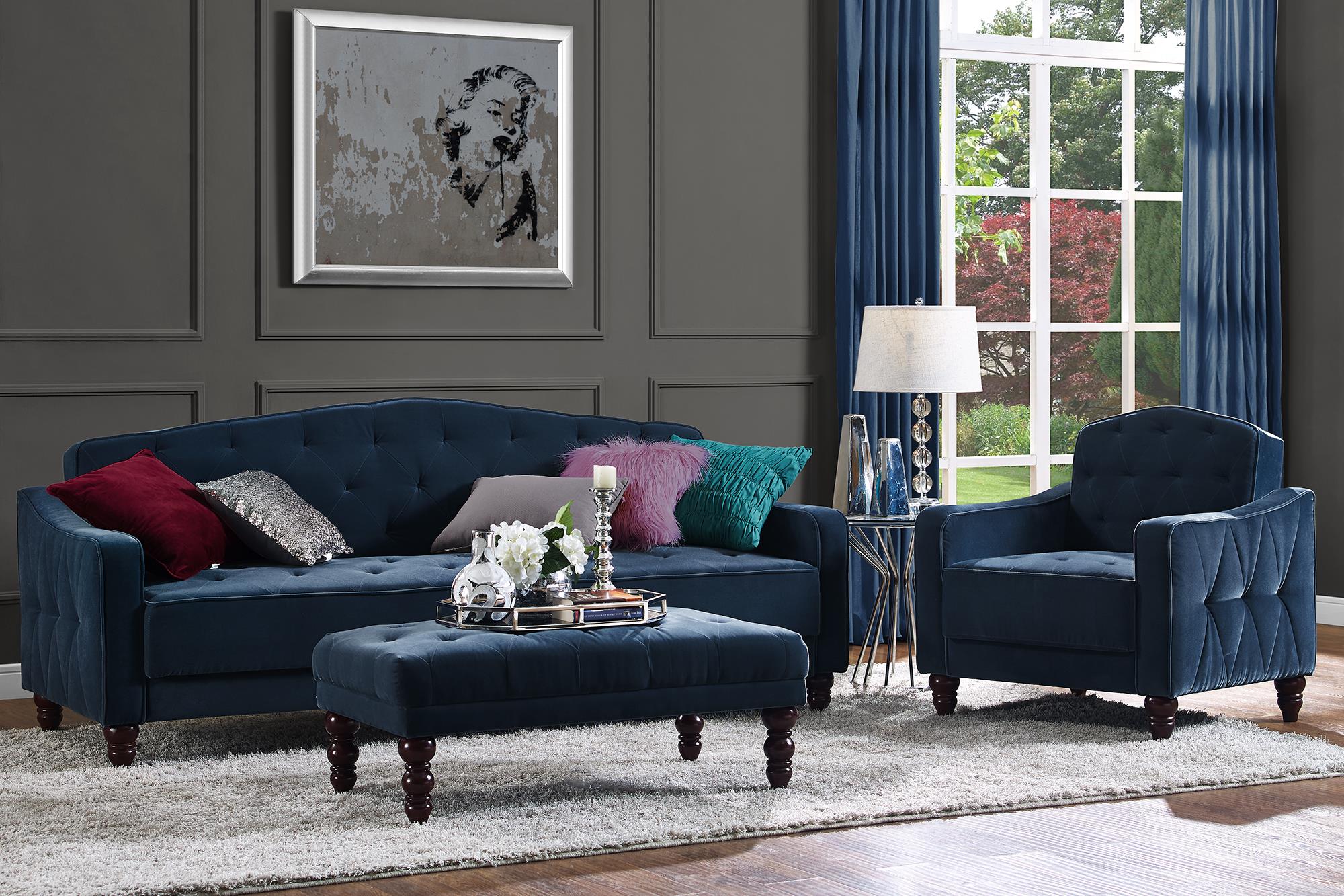 NOVOGRATZ Vintage Tufted Sofa Sleeper II, Blue Velvet - image 4 of 15