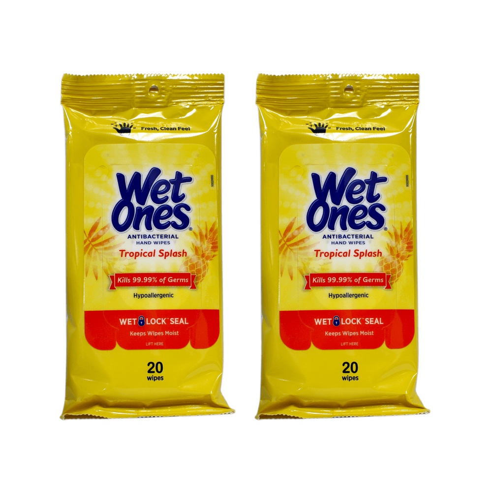 Wet Ones Antibacterial Hand Wipes, Tropical Splash Scent, 20 Count (Pack of 2)
