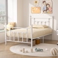thumbnail image 2 of VECELO Twin Size Metal Platform Bed Frame with Headboard & Footboard, Heavy Duty Steel Slats, White, 2 of 11