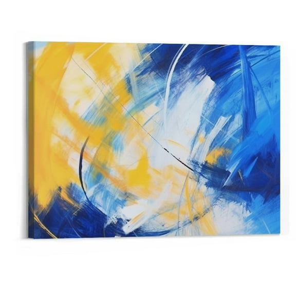 Shiartex Canvas Painting Wall Art Blue and Yellow Pattern Pictures for Living Room Abstract Wall Art Farmhouse Wall Decor Wall Art Artwork for Home Walls Canvas Wall Art Ready to Hang-20x16 Inch