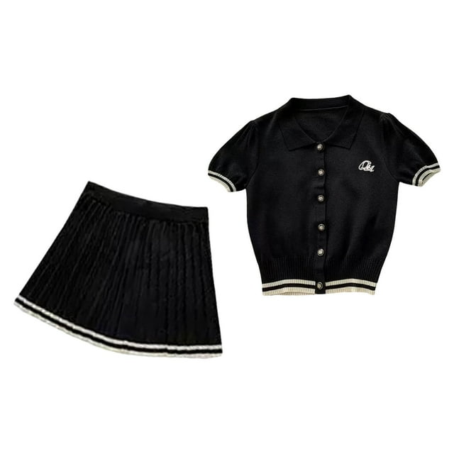 Conjunto de falda plisada para mujer, ideal para viajes, atletismo, gimnasio en casa, yoga, golf, cintura alta, fitness Negro