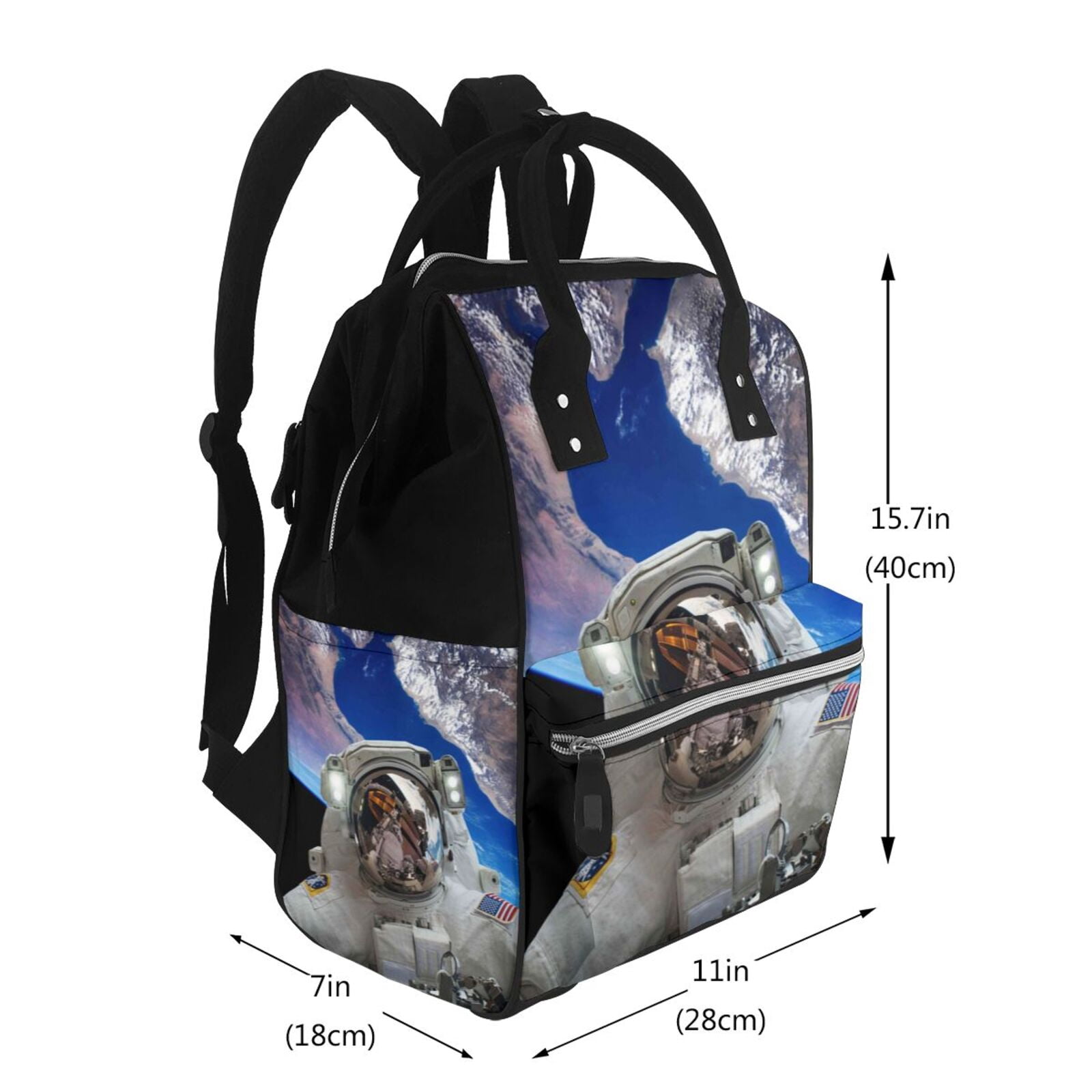 Ratiio Astronaut in Outer Space Mummy Backpack - Waterproof Twill Canvas, Large Capacity Diaper Bag with Multiple Pockets and Adjustable Straps