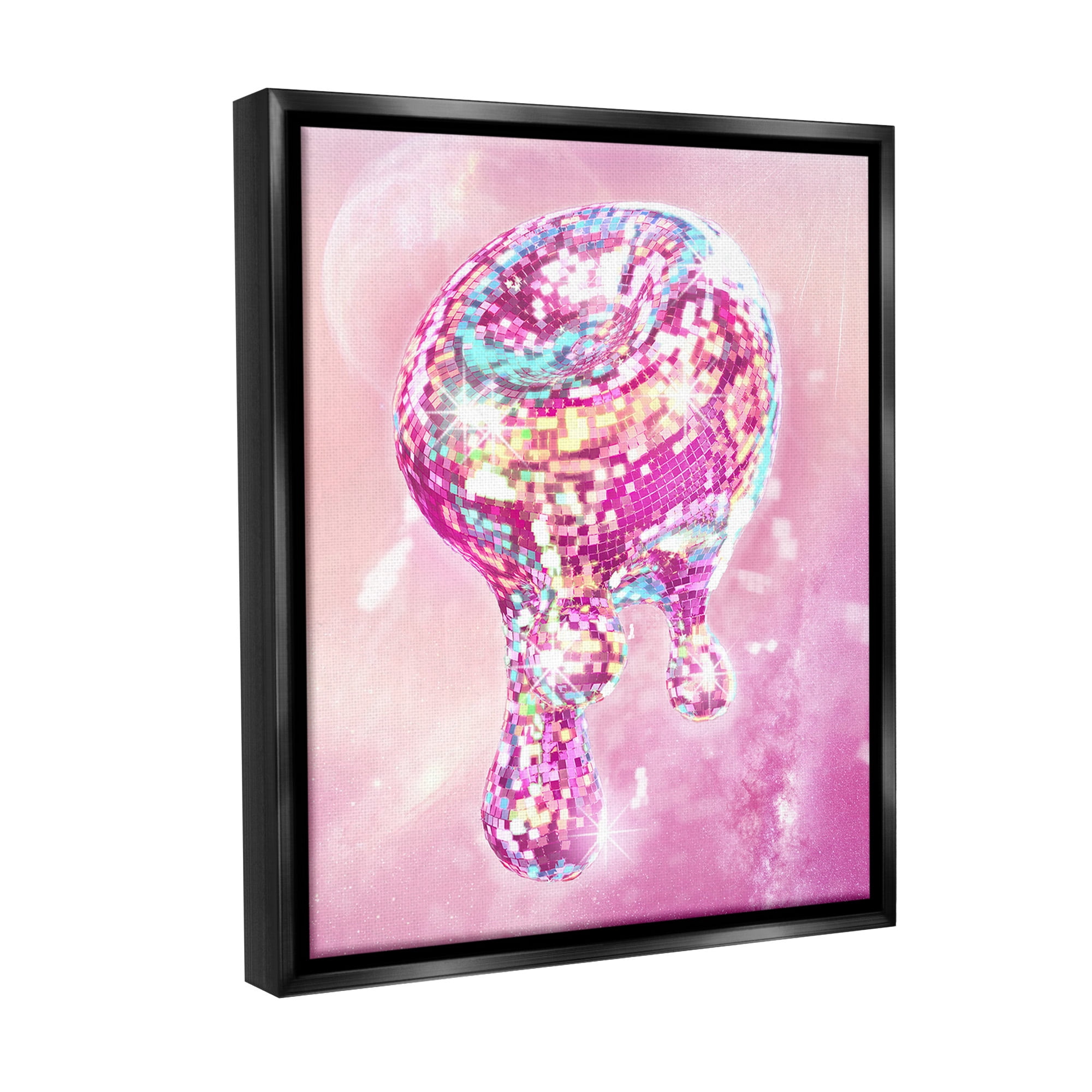 Stupell Industries Dripping Disco Ball Abstract Painting Black Floater Framed Canvas Art Print Wall Art, 17 x 21