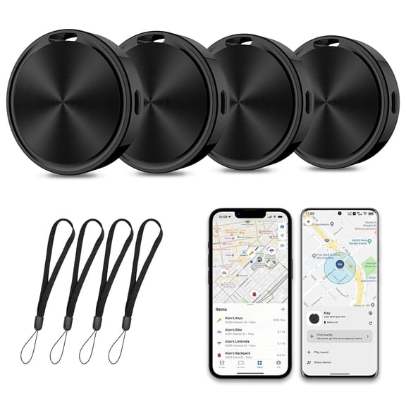 DIAMOOKY Air Tracker Tag for Android or iOS, 4 Pack Smart Item Finders for iPhone Find My or Google Find Hub, GPS Item Location Finder for Keys Luggage Wallet Pet, Black