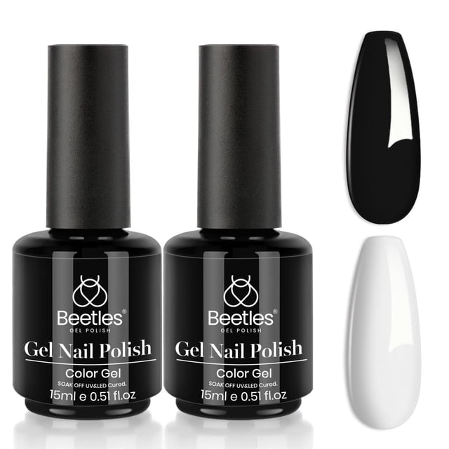 Kit de Esmalte de Uñas de Gel Beetles Blanco y Negro LED para Arte de Uñas en Casa