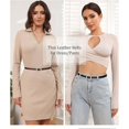 thumbnail image 7 of AWAYTR Women Skinny Belt Reversible Leather Belt - No Hole Belt Thin Waist Belt with Gold Buckle, 7 of 7