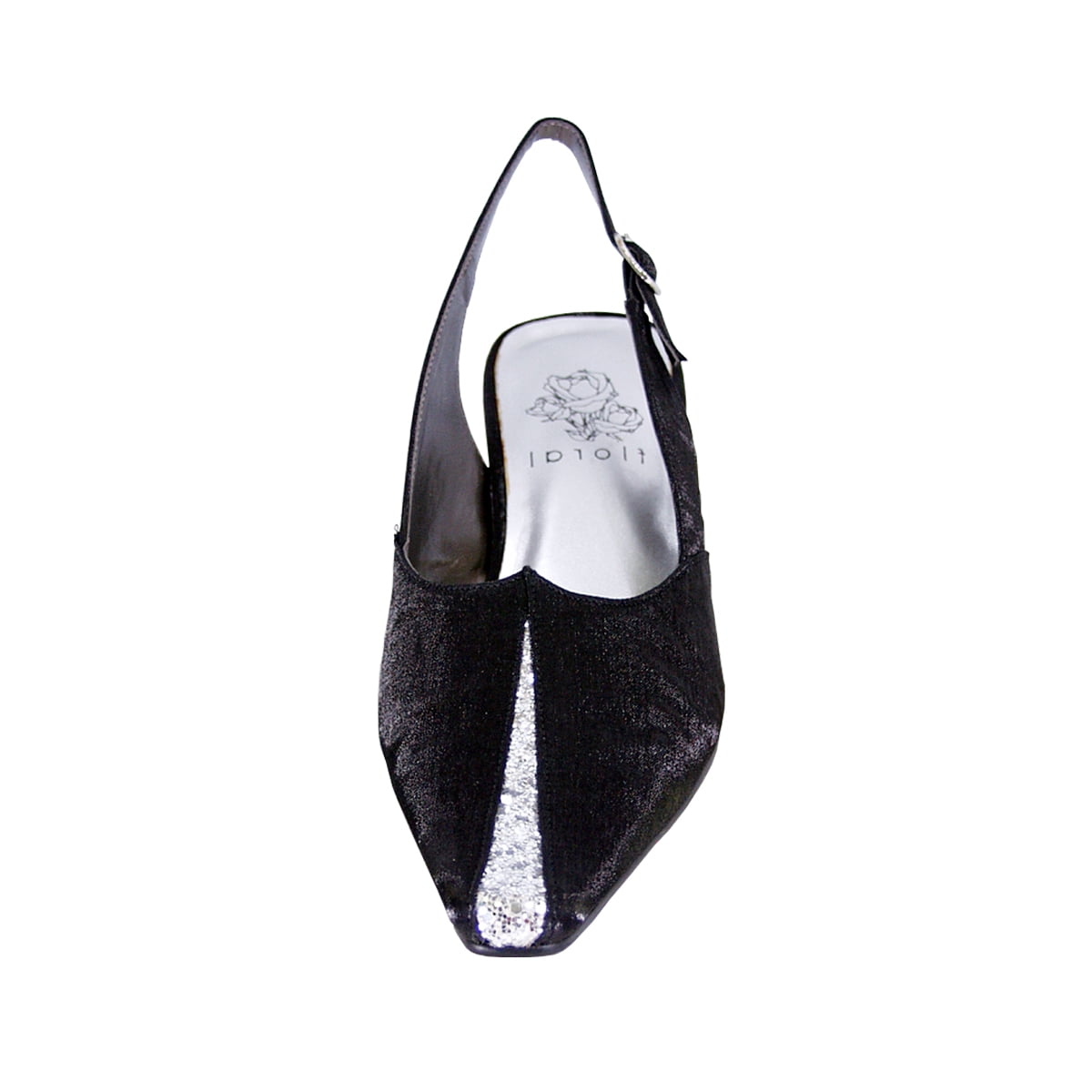 FLORAL Alexis Women's Wide Width Elegant Pointed Toe Slingback Dress Shoes for Evening, Dinner, Prom and Work BLACK 9