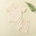 thumbnail image 2 of Loopsun Toddler Summer Sets, Summer Toddler Kids Kids Girls Boys Solid Short Sleeve Fashion Top and Shorts Sets Beige 12-18 Months, 2 of 3