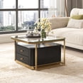 thumbnail image 4 of Modern 2 Pieces Black Square Nesting Coffee Table with Drawers & Electroplated gold legs in 27.6'', 4 of 9