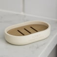 thumbnail image 3 of Stylish Matte Beige Soap Dish with Natural Bamboo Base - Polyresin Soap Holder for Contemporary Home, 3 of 7