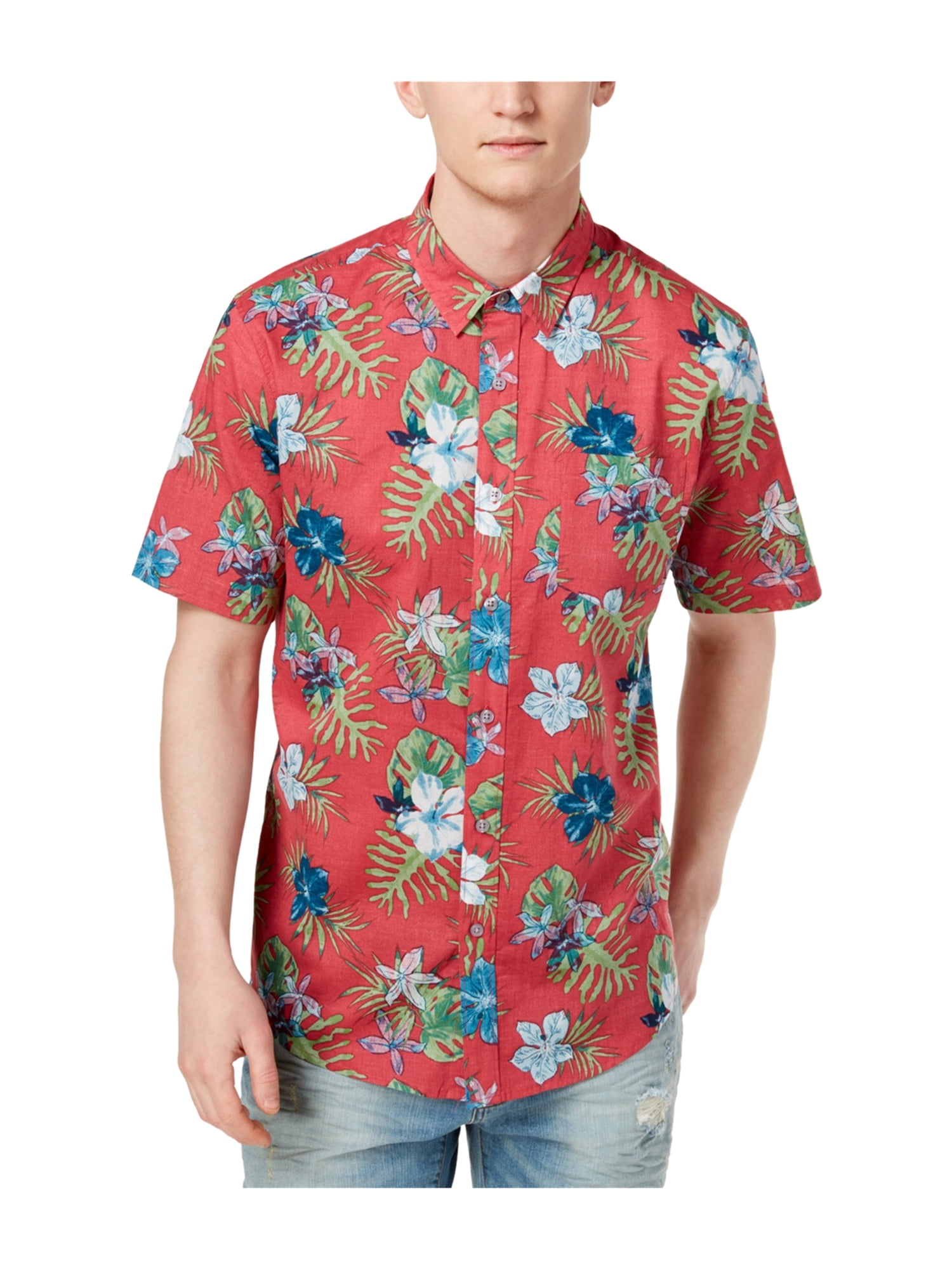 American Rag Mens Hawaiian Button Up Shirt wildgeranium 2XL | Walmart ...